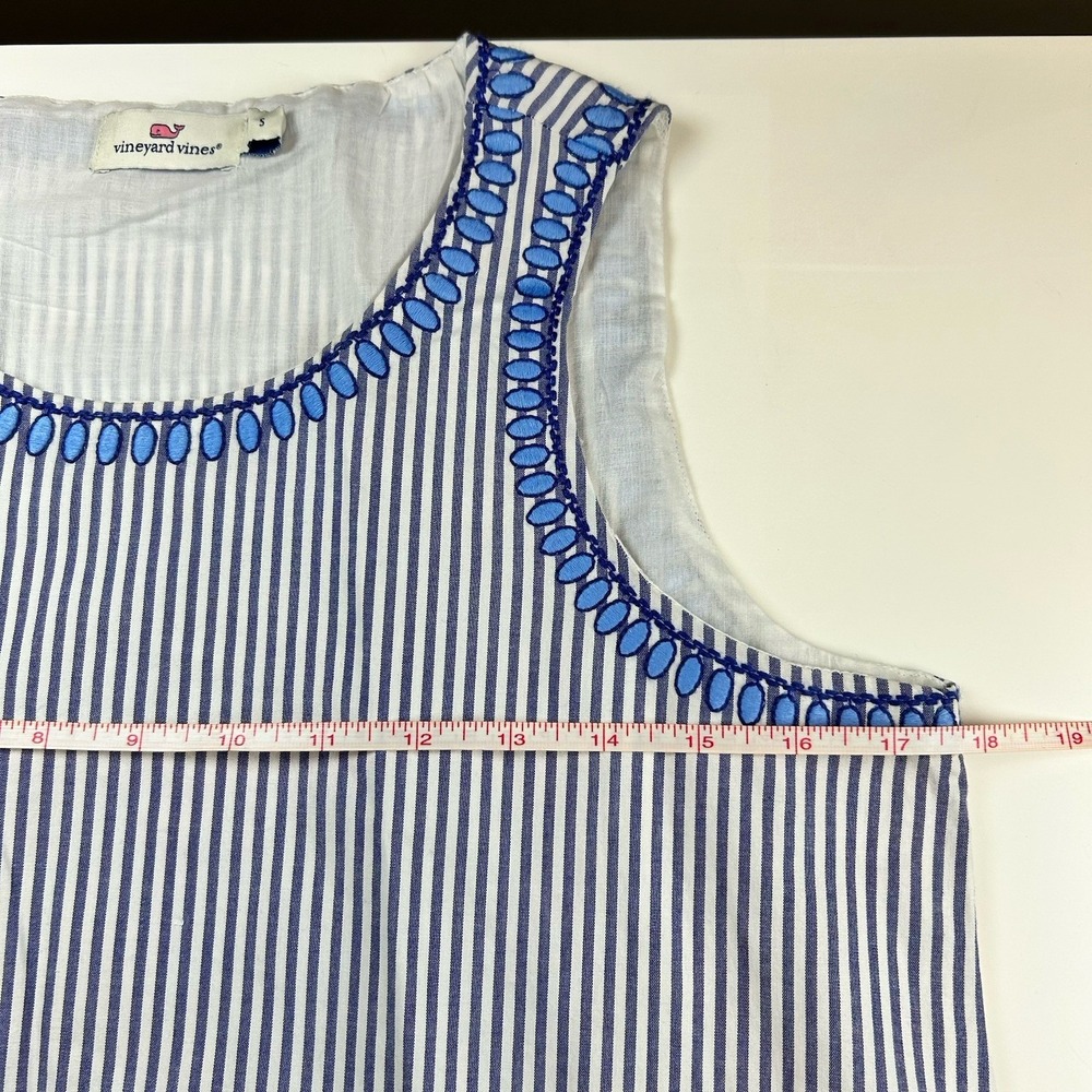Vineyard Vines Sarah Striped Embroidered Swing Peplum Top S Blue White Lined‎ - Picture 5 of 9